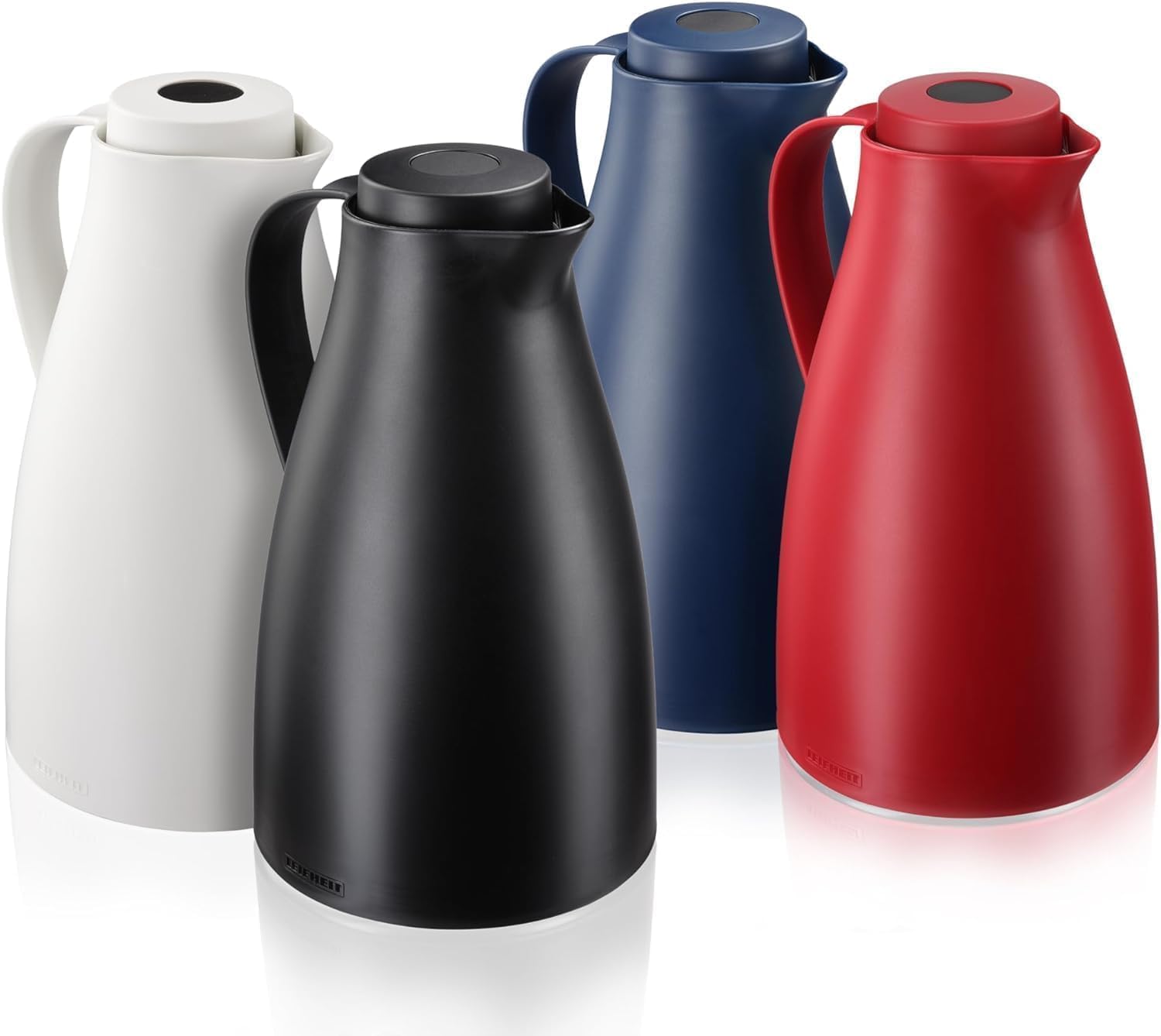 Leifheit Pichet isotherme 1L Harmonic, Pichet thermos café et thé 100% étanche, Thermos café chaud jusqu'à 24h, ouverture fermeture et versement d'une seule main, thermos design sans BPA, noir