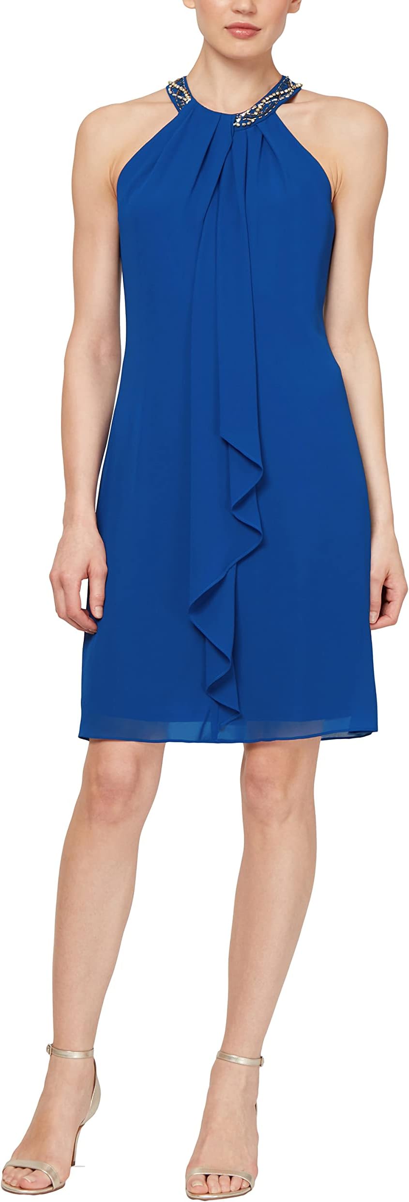 Womens Jewel Halter Sheath Dress (Petite and Regular)