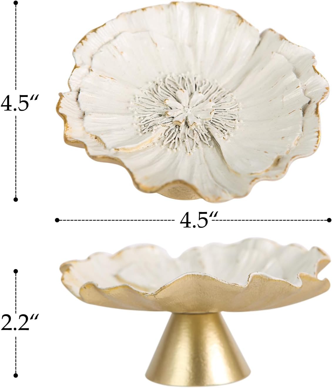 NIKKY HOME Small Vintage Ring Holder Jewelry Dish, Flower Shaped Trinket Display Decorative Metal Tray Classy Birthday Gifts for Women, White