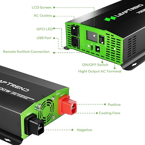 Miniatura 8 de Leaptrend Inversor de potencia de 3000 W para baterías de litio, e inundadas, gel, AGM, 12 V CC a 110 V CA, inversor solar de onda sinusoidal pura