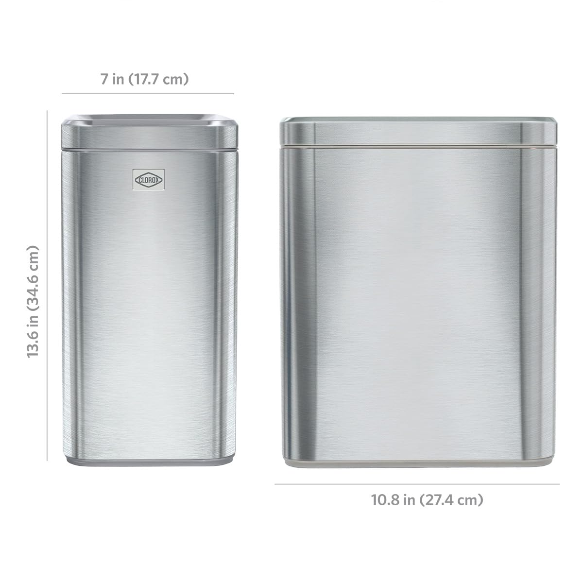 Clorox Slim Open Trash Can - 2.6 Gallon (10 Liter) Small Metal Waste Basket with Removable Bucket for Narrow Spaces - Stainless Steel Garbage Bin for Bathroom, Bedroom, or Office