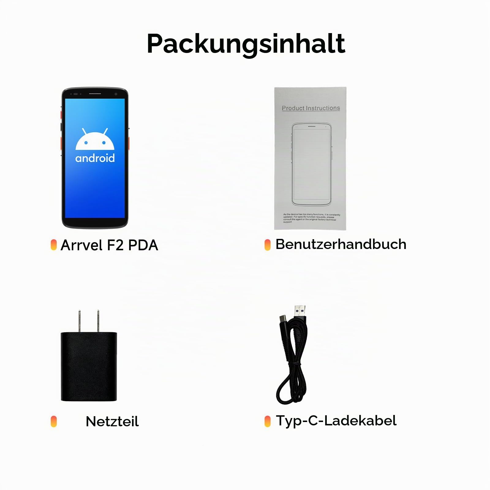 F2 Android 15 Barcode Scanner, 6 Zoll Handheld PDA MDE-Gerät mit Zebra SE4710 Scanmodul, 4GB+64GB, IP67, 4G LTE, WLAN, NFC, 5050mAh Akku, 1D/2D QR Handscanner für Lager, Inventur und Logistik