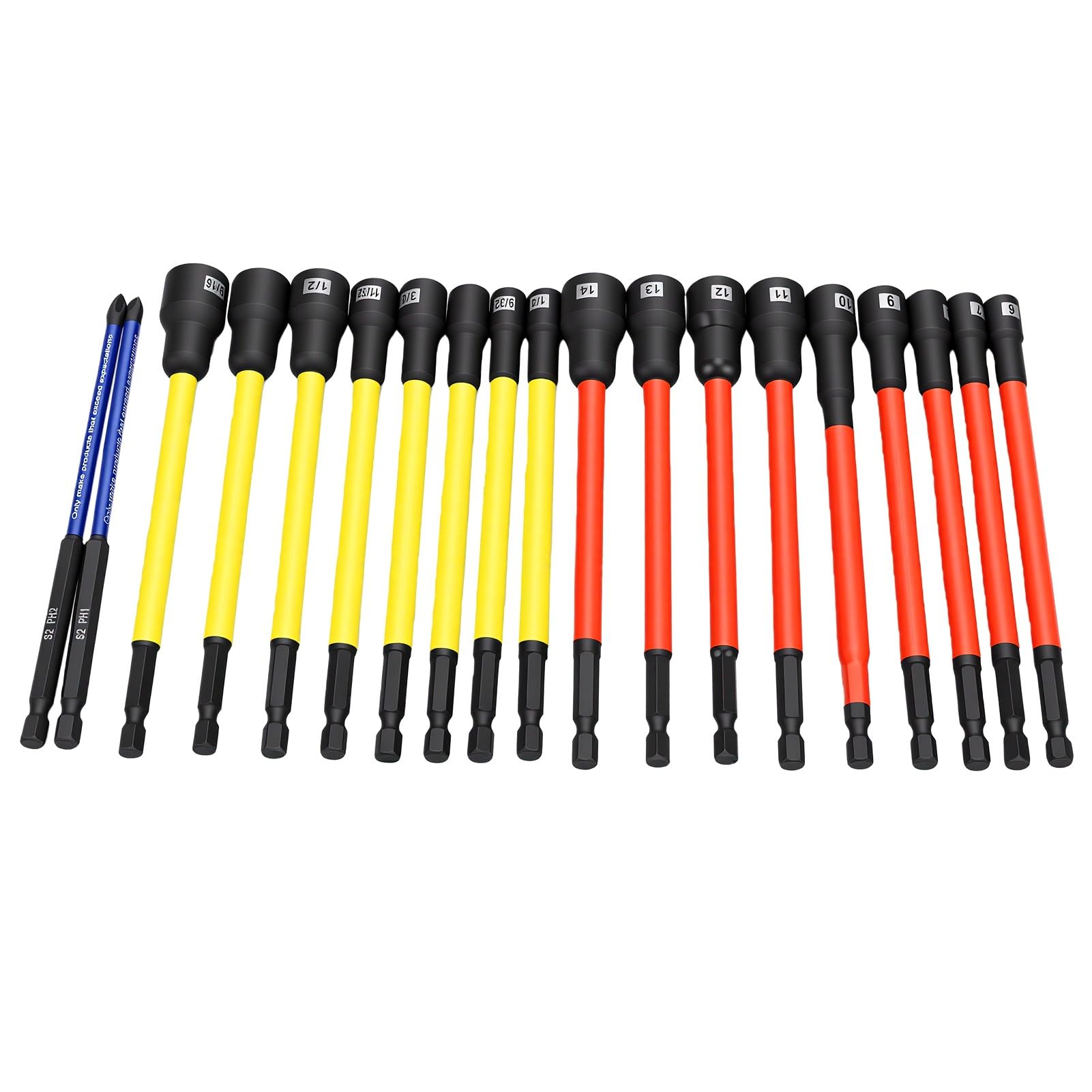 Generic Wszechstronny Zestaw Magnetycznych Kluczy Nasadowych S2 ze Stali Stopowej, Bardzo Długi, dla Mechaników i Majsterkowiczów, 19 Sztuk
