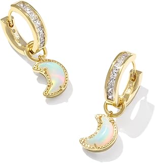Moon Huggie Earrings, 14K Gold-Plated Brass, Fashion Jewelry for Women, White Mix