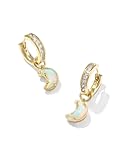 Moon Huggie Earrings, 14K Gold-Plated Brass, Fashion Jewelry for Women, White Mix
