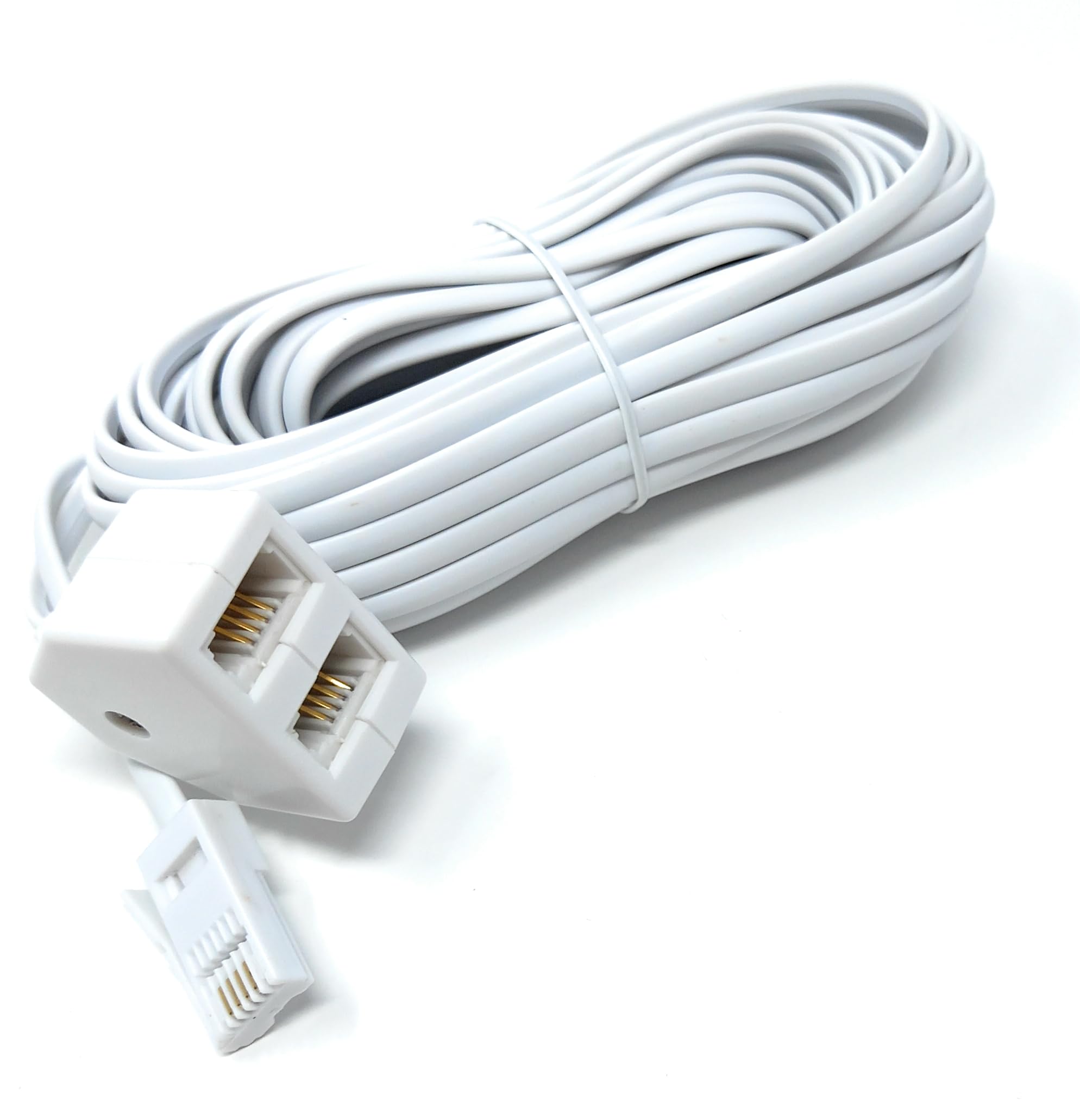 10m Twin BT Extension Lead, One BT Jack to Two BT Sockets, Double Telephone Splitter Cable 33ft White - Image 2