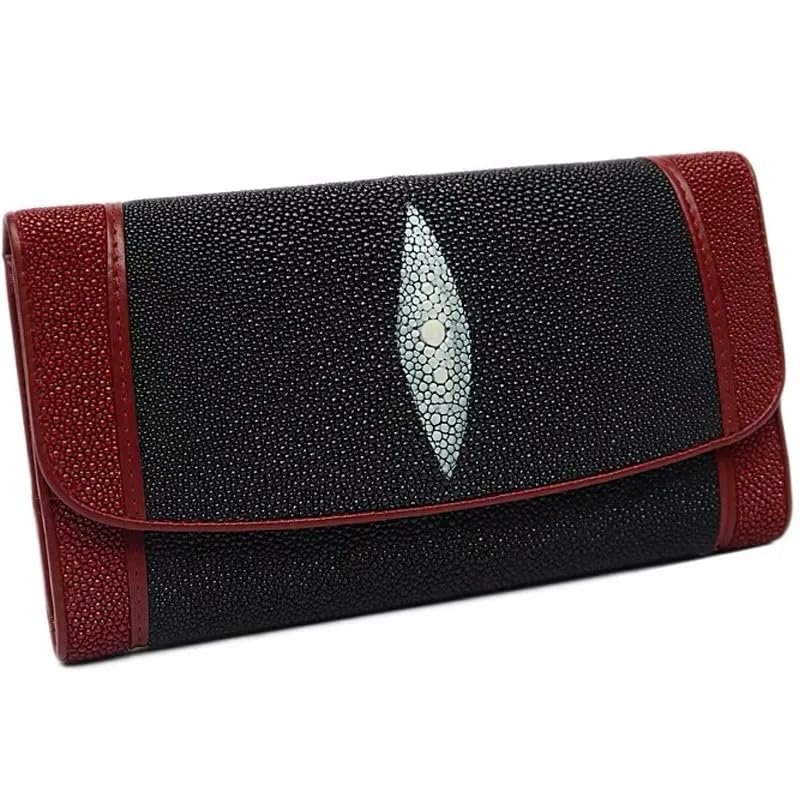 Authentic Real Stingray Skin Mixed-Color Female Clutch Purse Lady Long Trifold Wallet Genuine Leather Women's Large Card Holders3