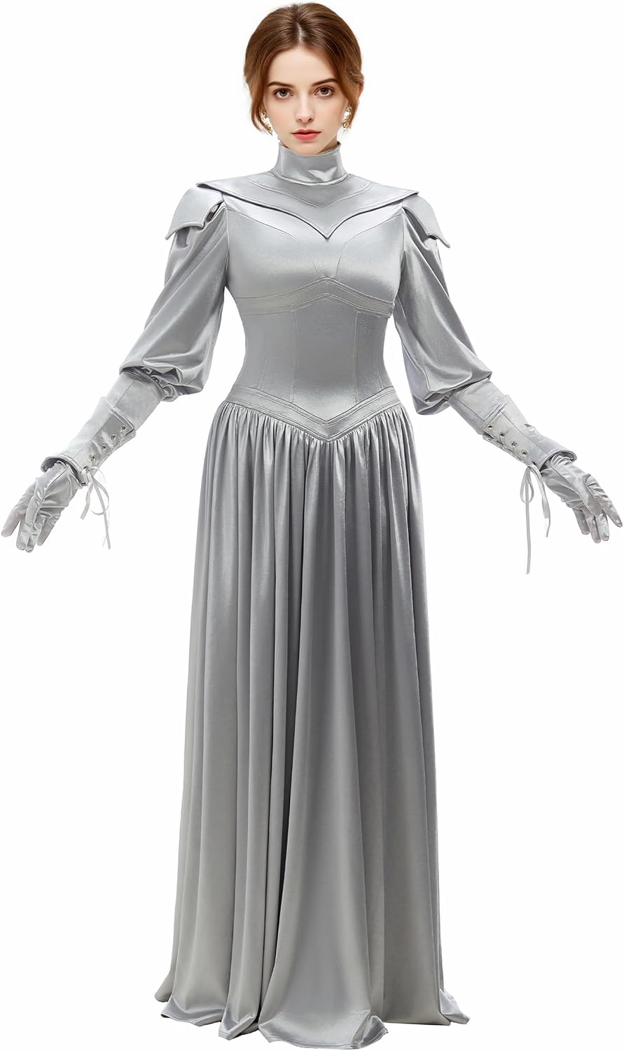 daizbella Renaissance Costume Women Medieval Knight Dress Set with Gloves and Wrist Armor