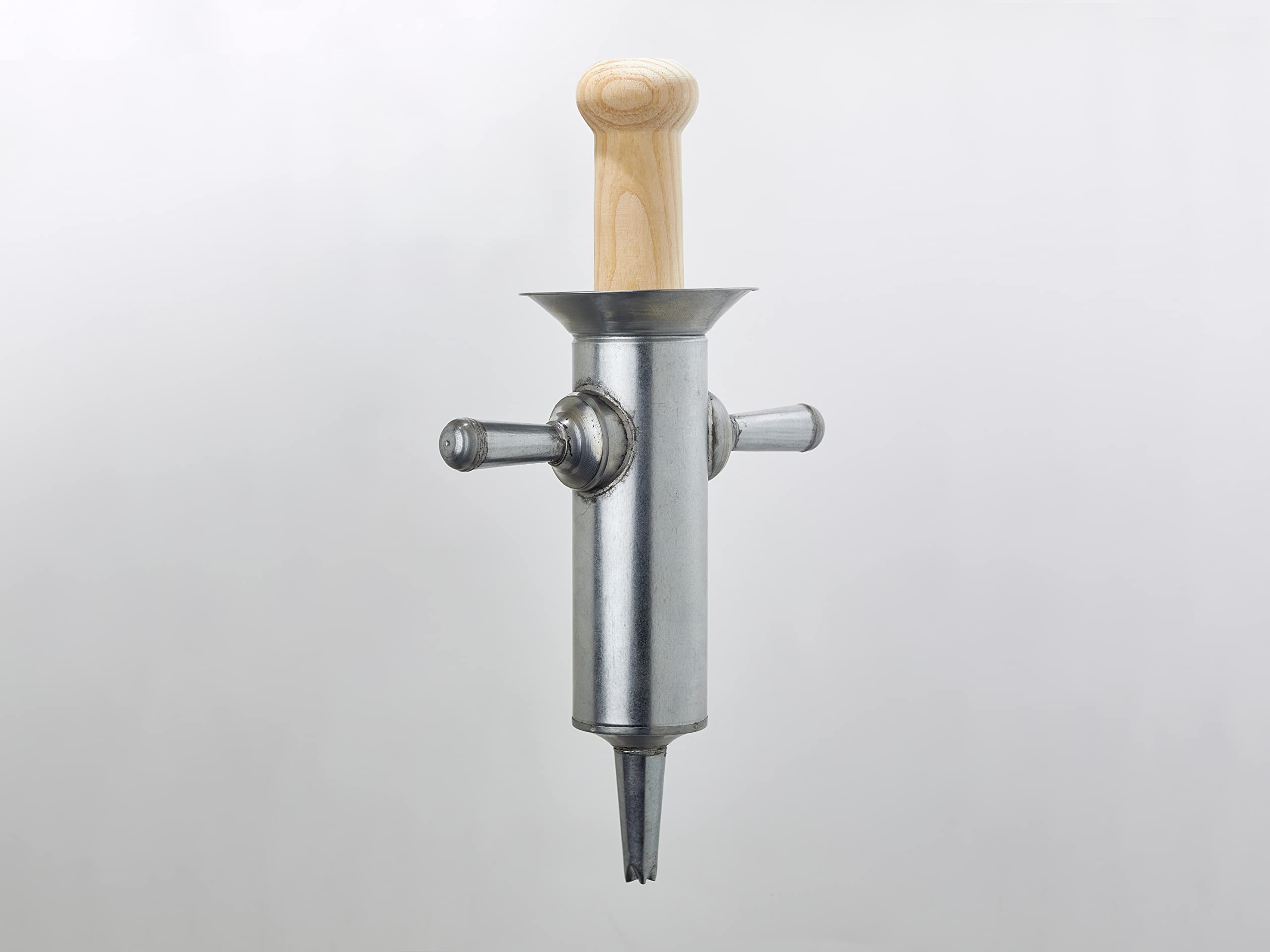 Churrera manual gigante de acero galvanizado, agarraderas de mango, maza de madera