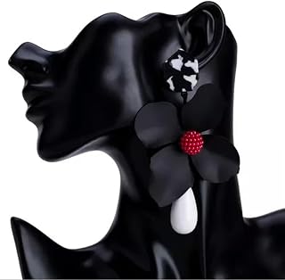 Pendientes de Resina Multicapa con Flores Grandes y exageradas para Mujer, Color Negro