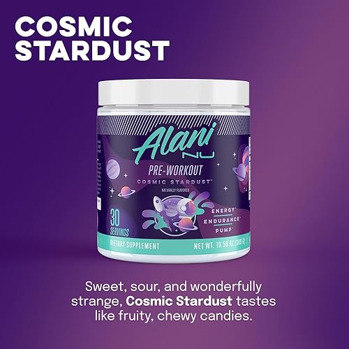 Miniatura 4 de Alani Nu Cosmic Stardust - Paquete de polvo para antes del entrenamiento y BCAA Sour Peach Rings Post Workout  L-teanina, beta-alanina, citrulina