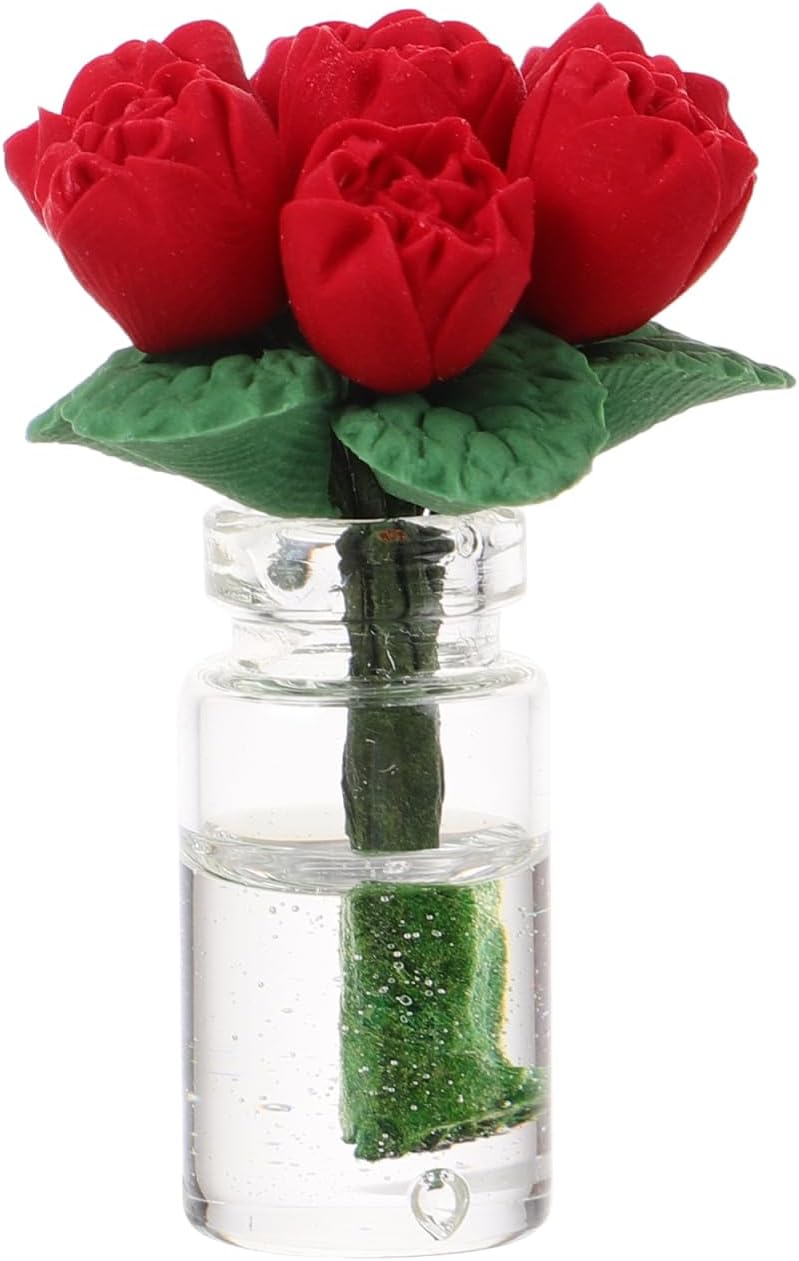 Red Rose Dashboard Decor Small Artificial Flower Car Ornament Resin Automotive Interior Accessory for Vehicle Decoration