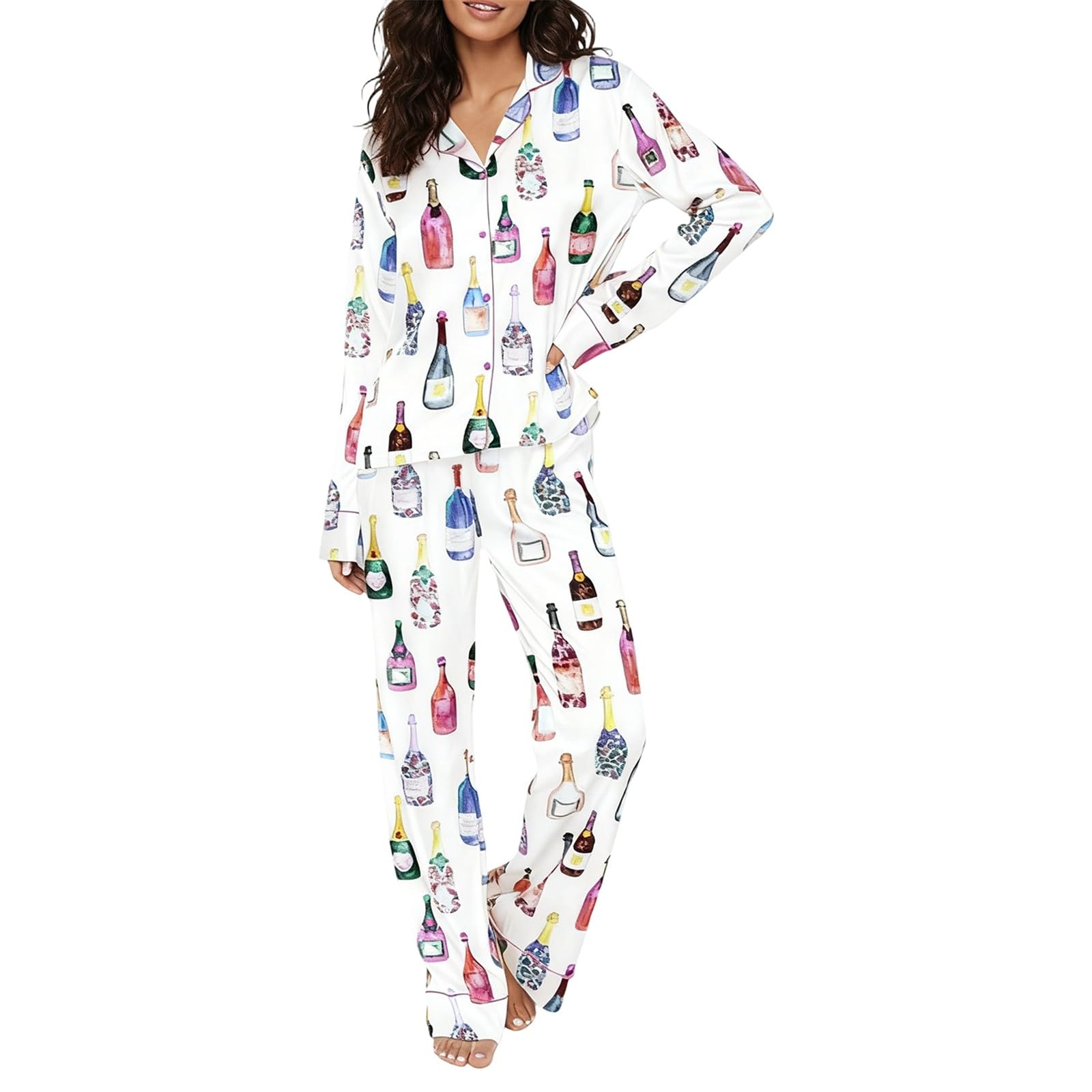 Generisch Conjunto de pijama de manga larga con estampado moderno y pantalón suave para una comodidad versátil en cualquier época del año