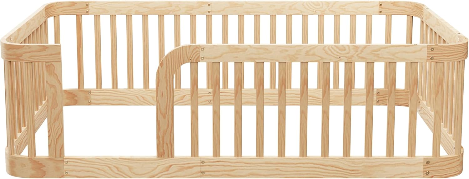 Bellemave Twin Size Floor Bed Montessori Floor Beds with Fence Railings for Kids Twin Floor Bed Frame for Boys, Girls, No Box Spring Needed, Natural