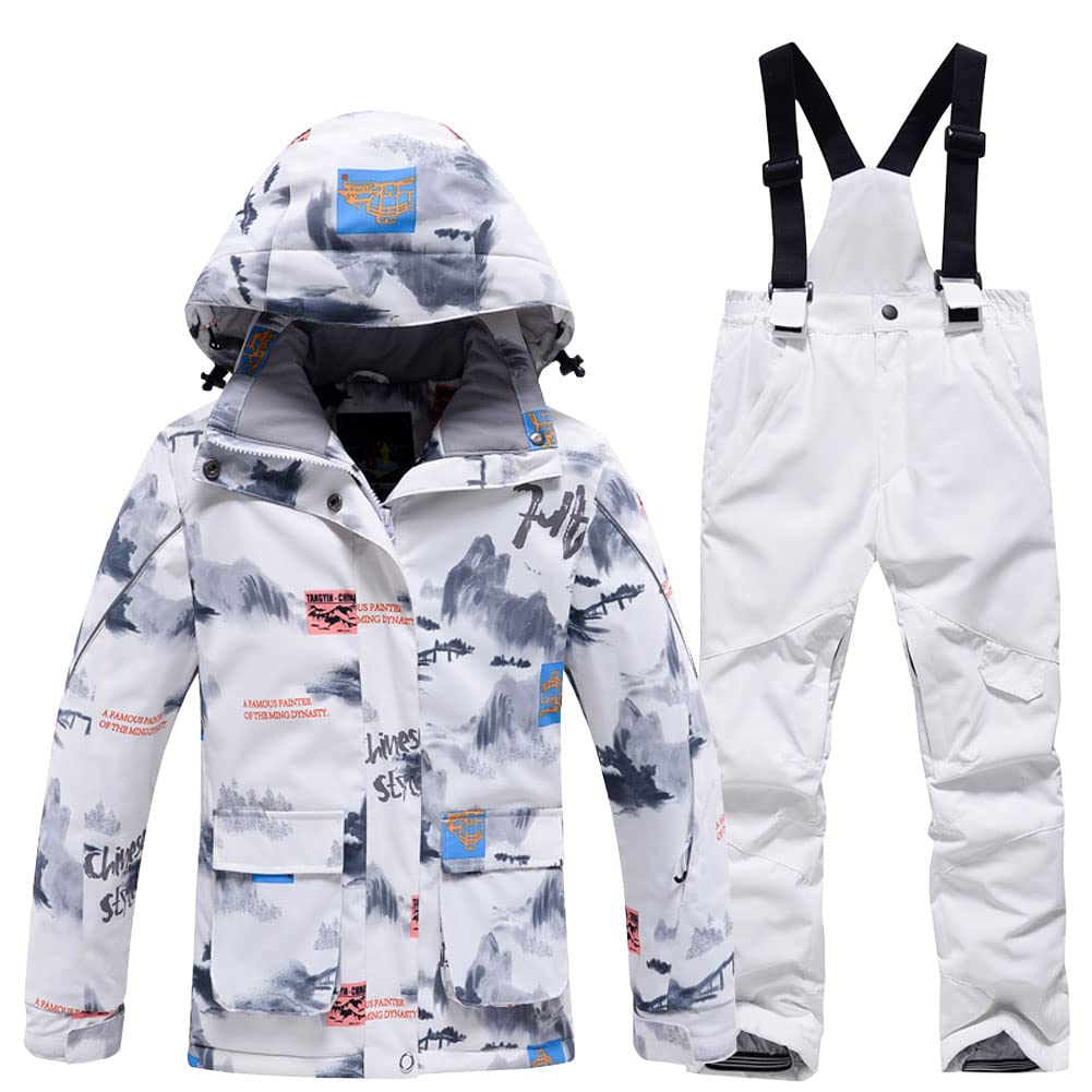 Combinaison Ski Enfant Imperméable 2 Pièces - Veste Camouflée + Salopette Garçon Fille
