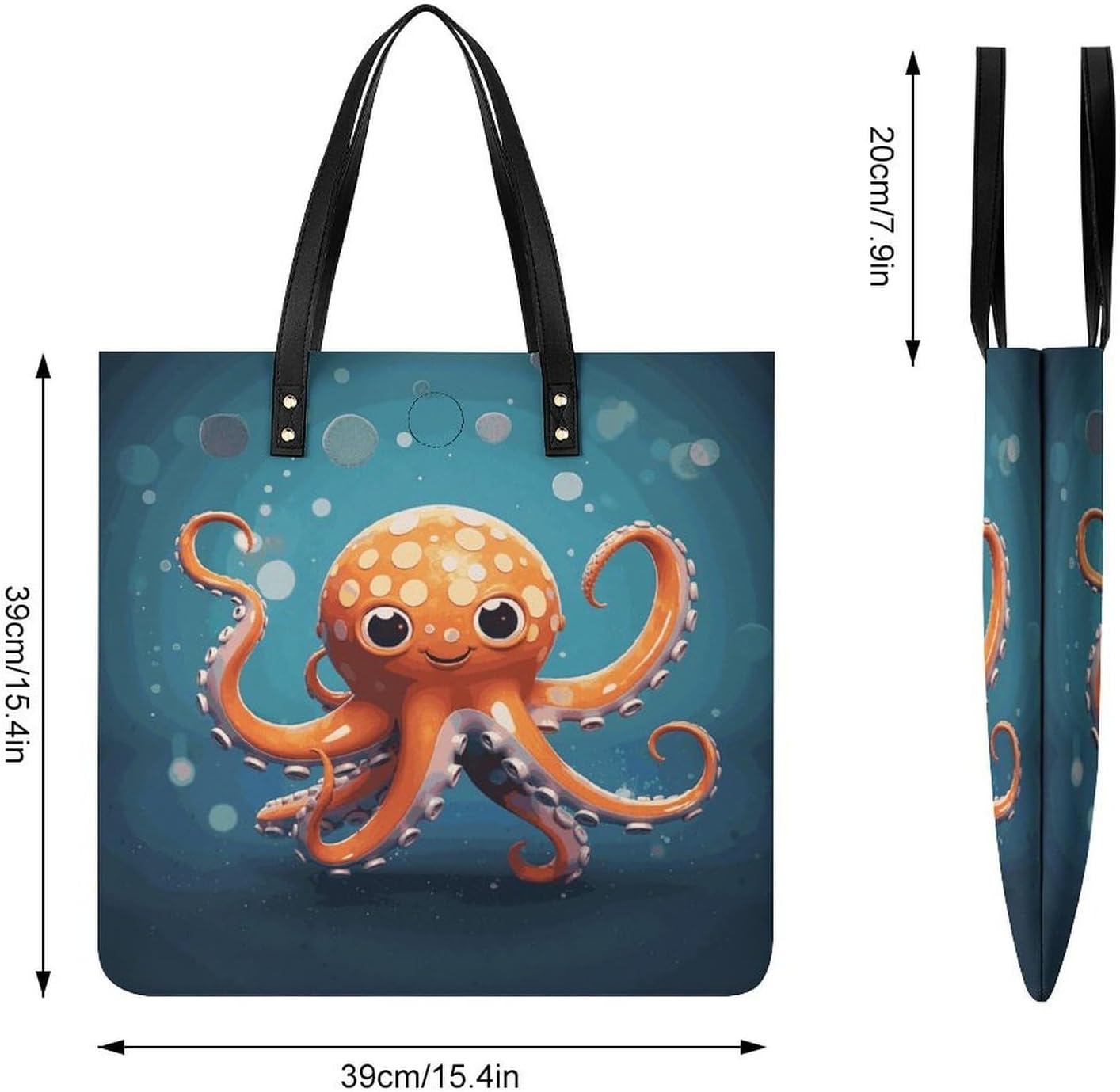 Cartoon Octopus Tote Bag with Magnetic Buckle Reusable Grocery Bags Lightweight Cross Body Handbag for Daily Essentials