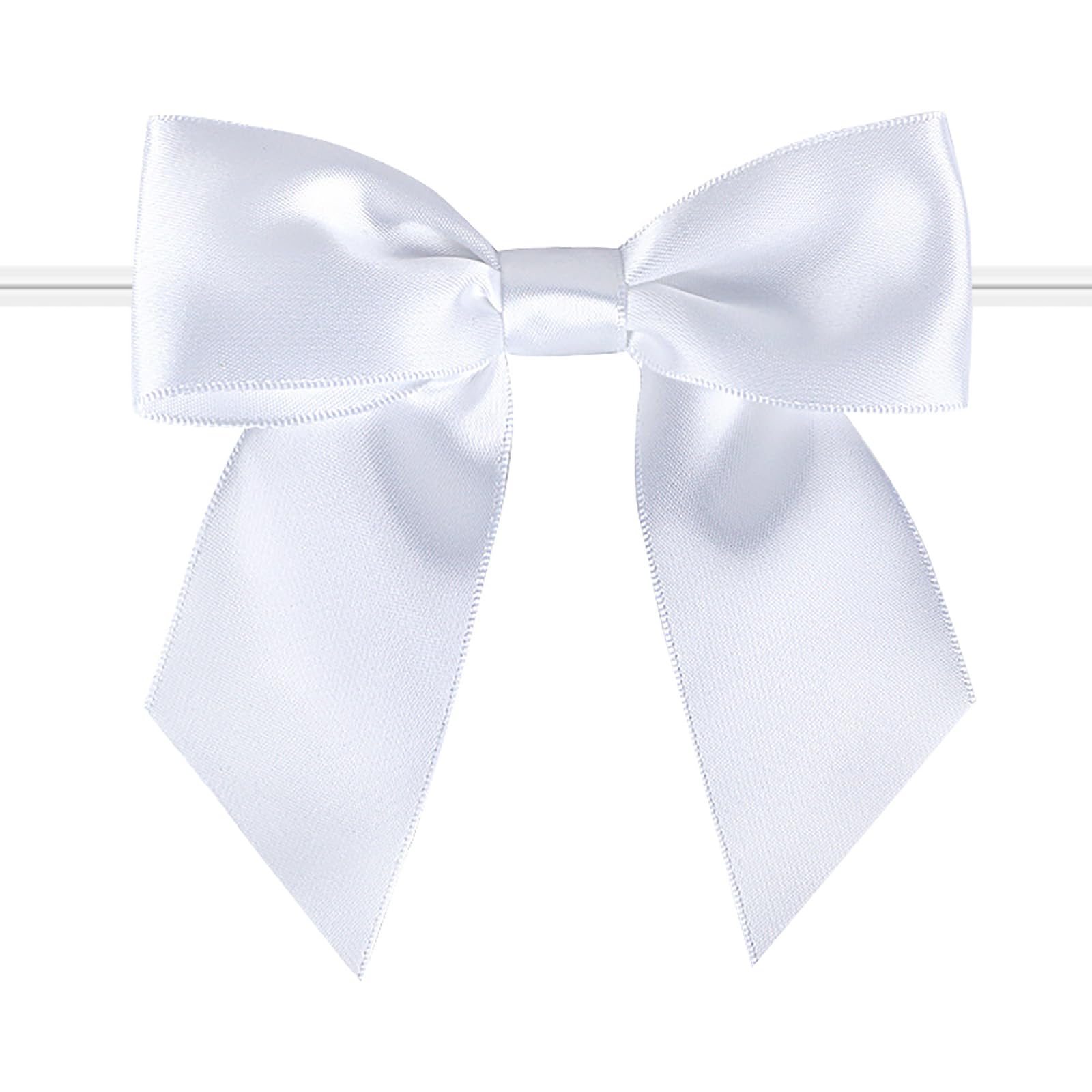 OZXCHIXU 114 Pack Twist Tie Bows for Treat Bags 3" White Satin Ribbon Bows for Package Craft, Gift Wrapping Decoration, Candy Bags, Bakery Bags,