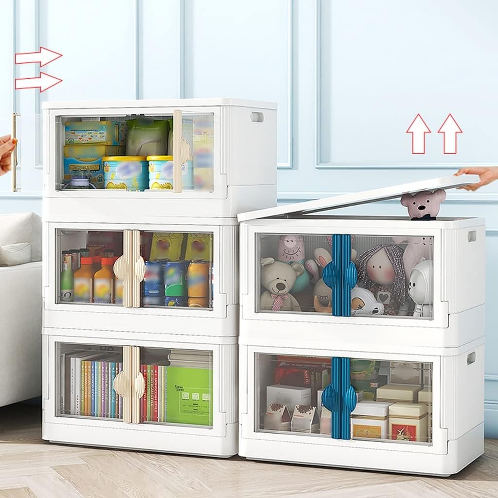 Stackable Under Bed Storage Container, Foldable Clear Storage Box with Portable Handle, Multifunctional Storage Cabinet, Heavy Duty Hand Truck (Blue 56x32x62cm)