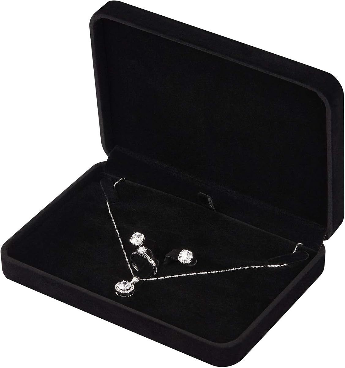 LETURE Large Velvet Jewelry Set Box, Big Ring Earring Pendant Gift Box, Pearl/Chunky Necklace Jewelry Storage Case (Black)