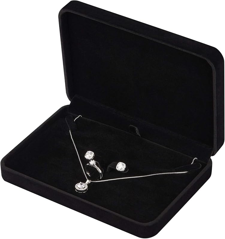 LETURE Large Velvet Jewelry Set Box, Big Ring Earring Pendant Gift Box, Pearl/Chunky Necklace Jewelry Storage Case (Black)