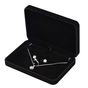 LETURE Large Velvet Jewelry Set Box, Big Ring Earring Pendant Gift Box, Pearl/Chunky Necklace Jewelry Storage Case (Black)