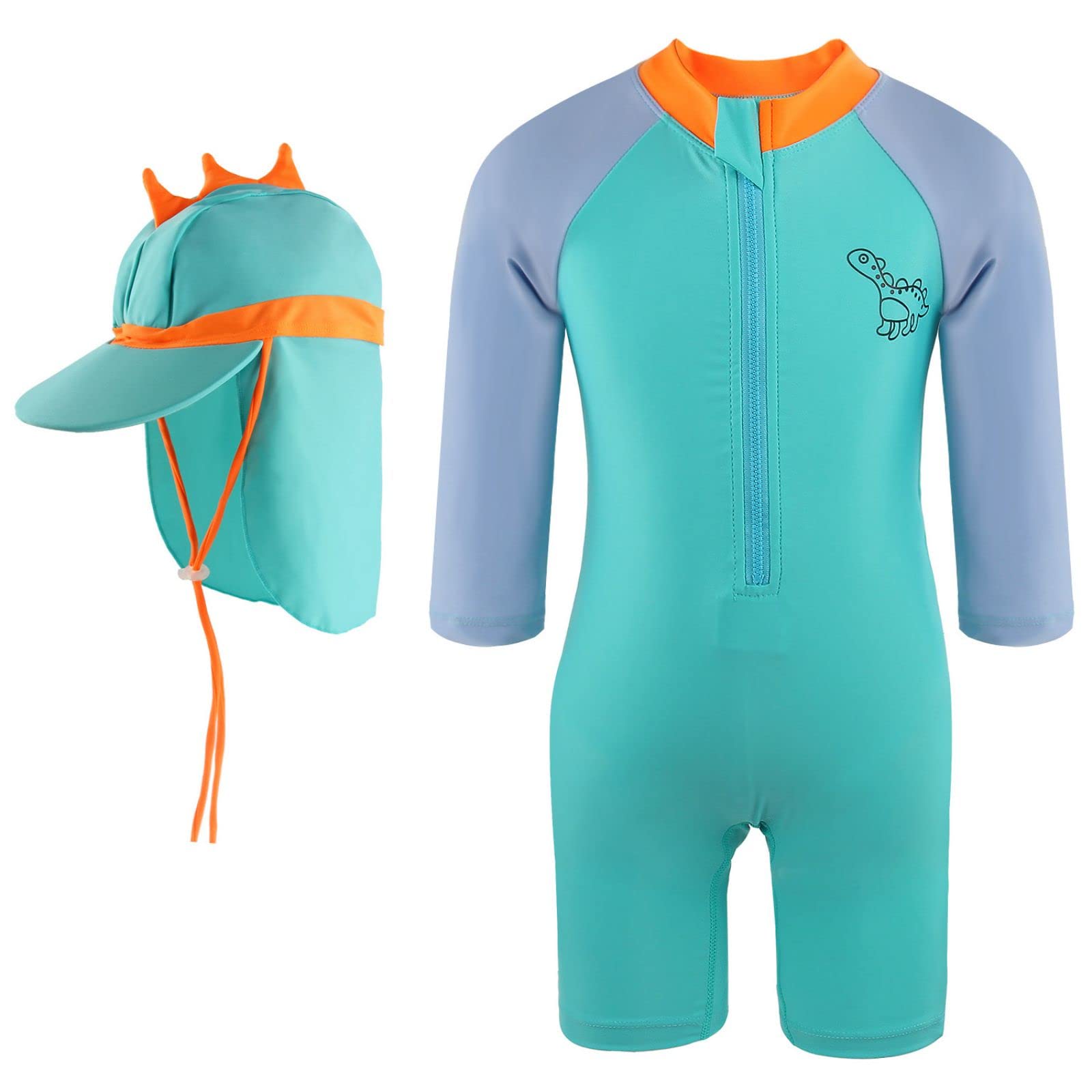 M MUNCASO Traje de baño para bebés y niños pequeños con sombrero a juego, traje de baño de una pieza con cremallera, protección UV, traje de baño para bebé Beachwea