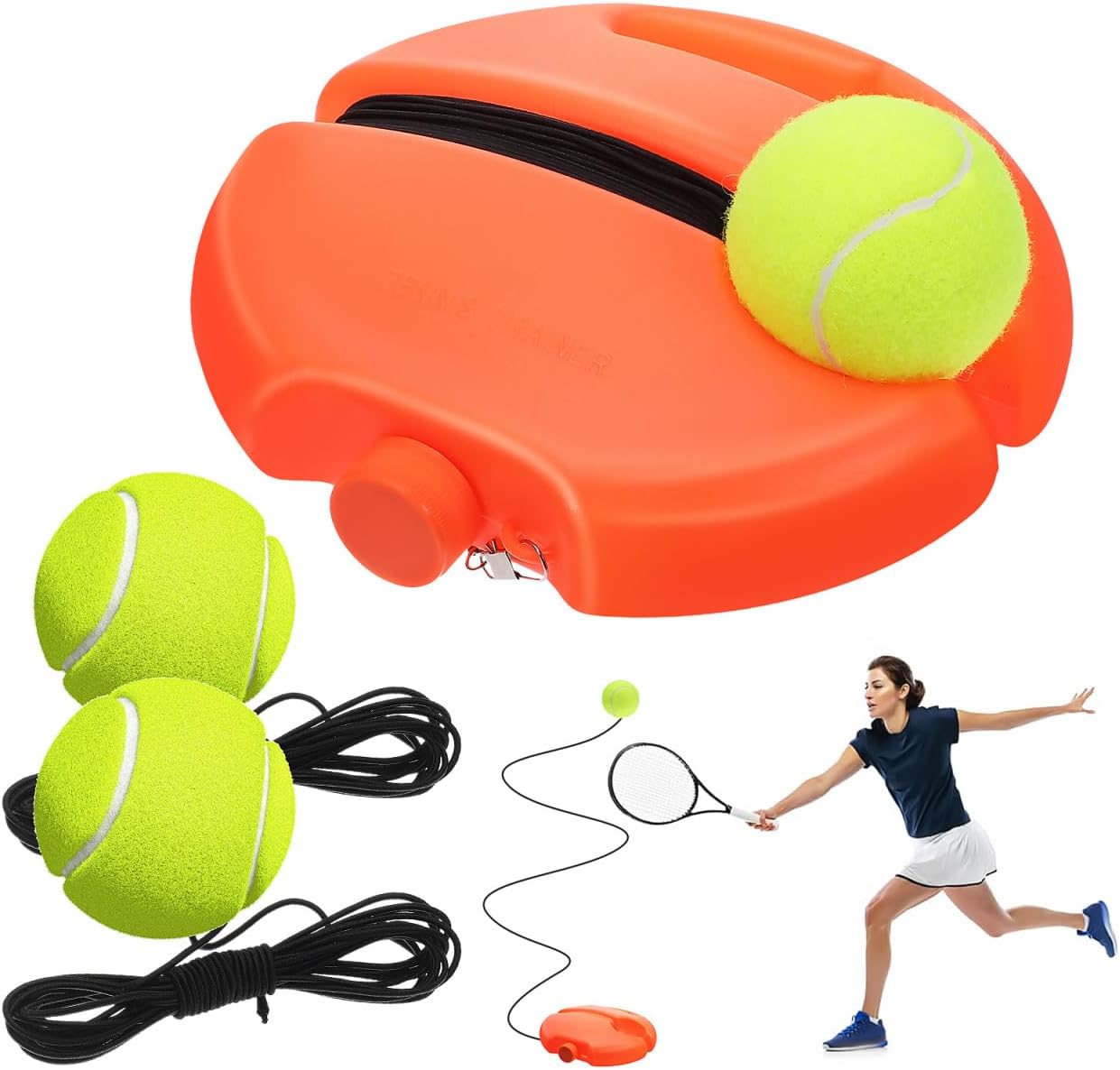 Mipcase Tennis Rebound Trainer Set for Solo Practice: Solo Tennis Trainer with Rebound Base & String Balls for Adults Kids Backyard Practice, 7.86 Inch Diameter