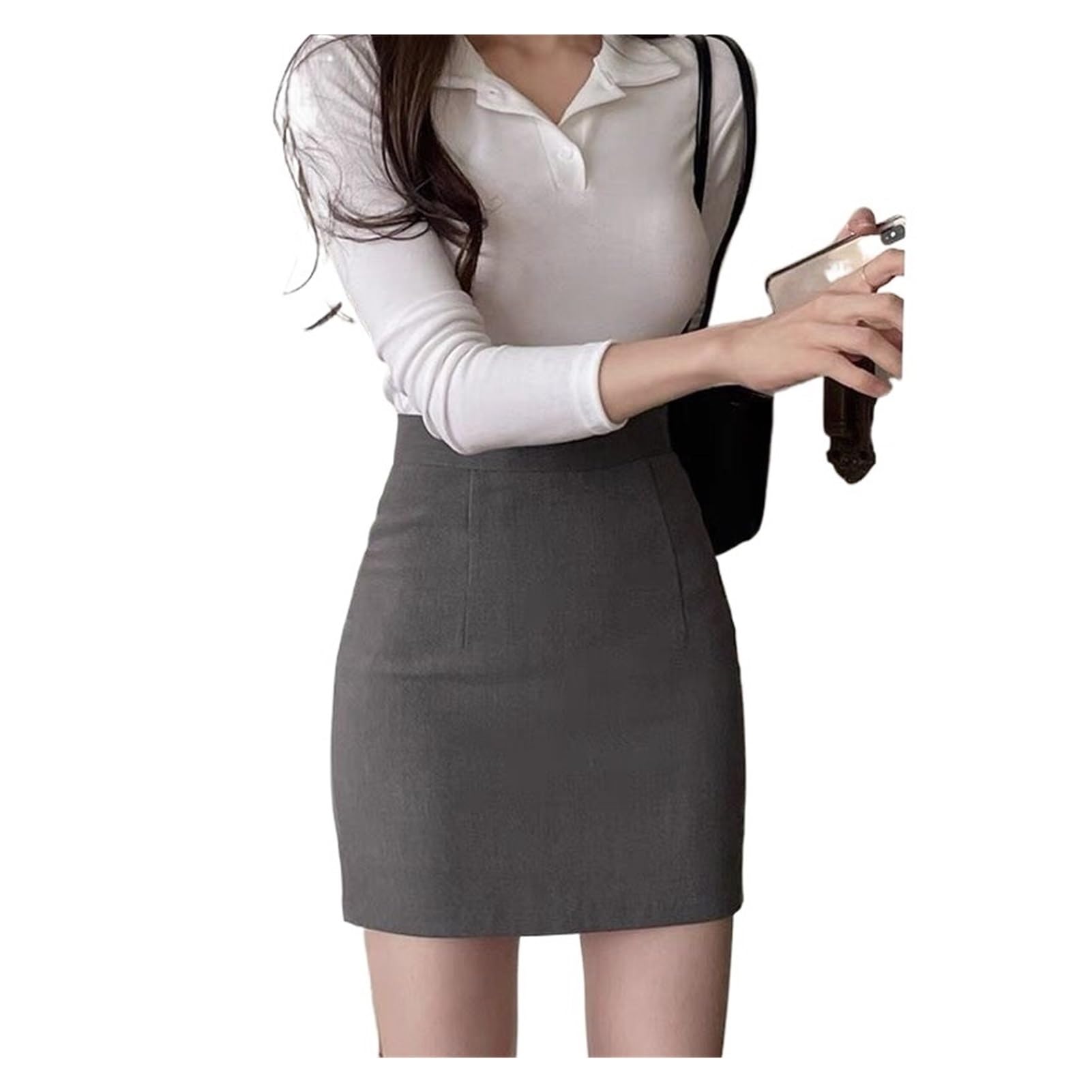 Midi Womens Skirt Suit with Skirts for Women Tight Wrap Grey Formal Office Vintage Clothing
