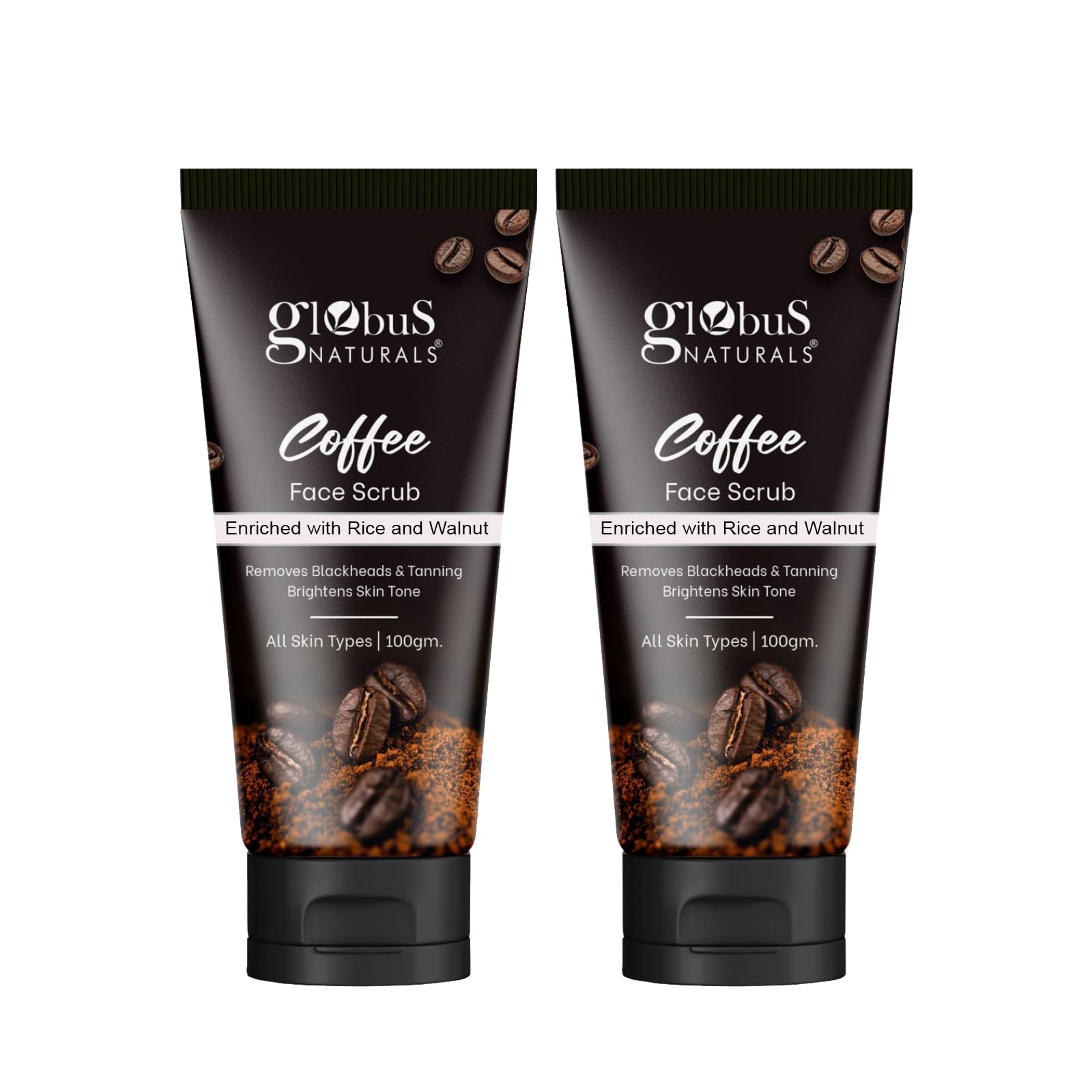 Globus Naturals Coffee Face Scrub Enriched with Aleovera and kokam, Removes Blackheads & Tanning Brightens Skin Tone Suitable For All Skin Types, 100 gms (Pack of 2)-image-1