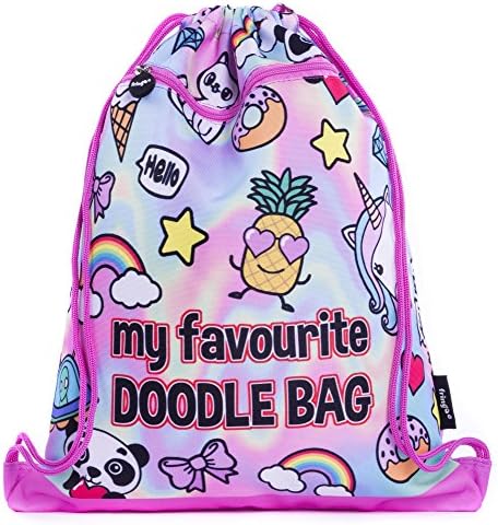 Fringoo - Kids Drawstring Bag - Front Zipped Pocket - Large Capacity Drawstring Bag - PE Bag - School - Gym - Swim - Balloon Dog Design