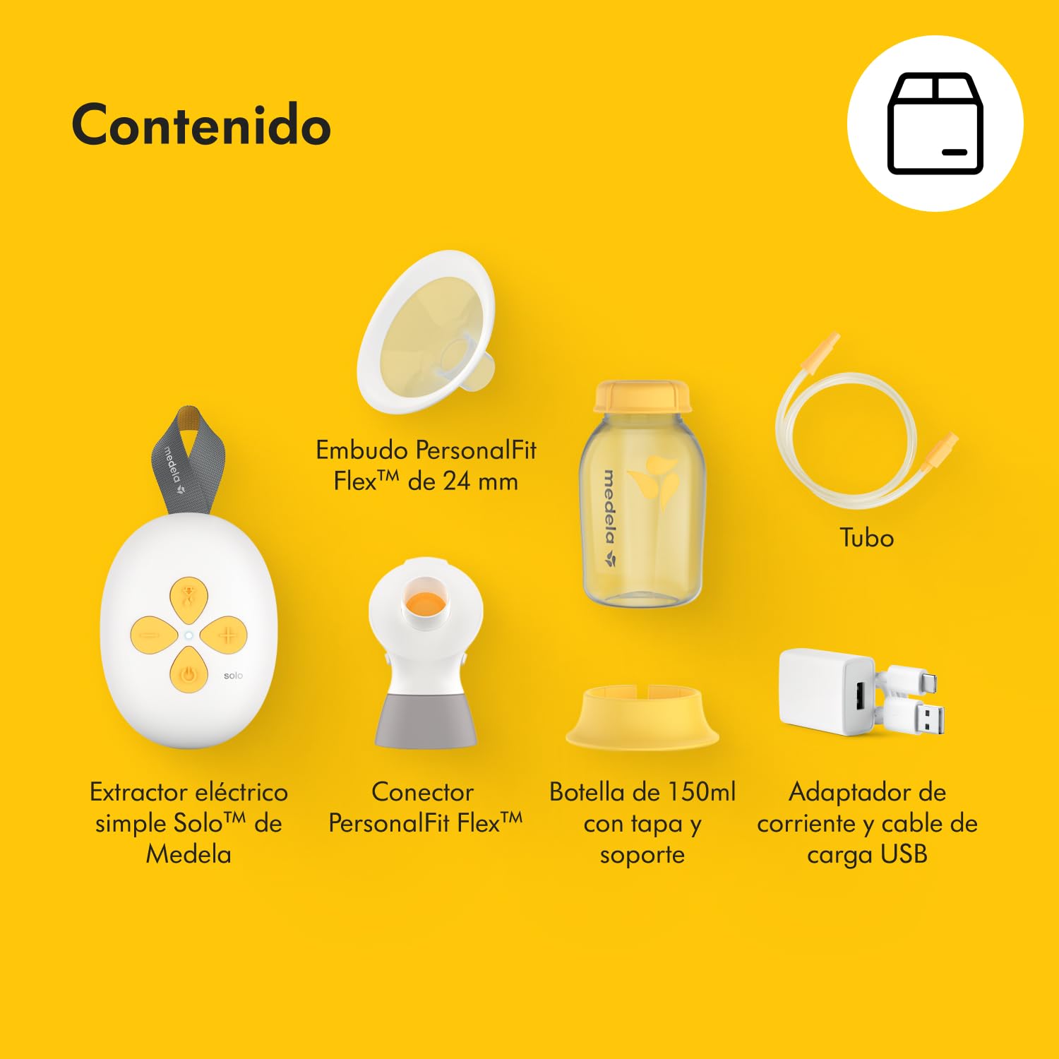 Medela extractor de leche eléctrico individual Solo, extracción silenciosa, recarga mediante USB, embudos PersonalFit Flex y tecnología 2-Phase Expression, Solo