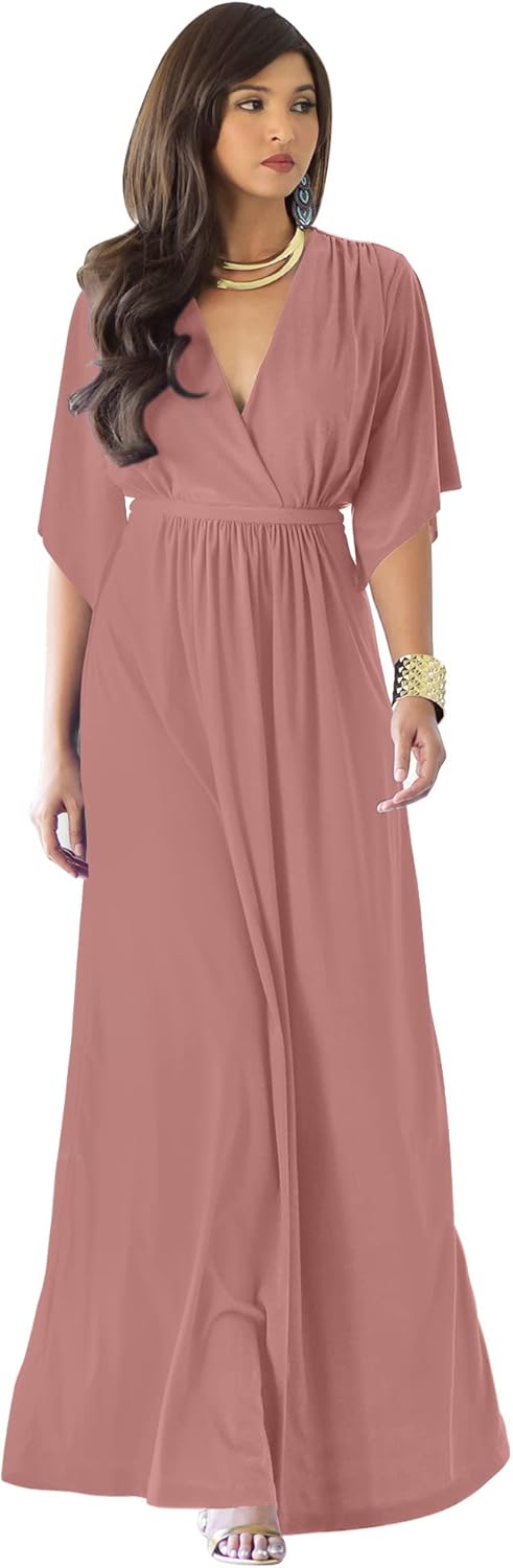 KOH KOH Womens Kaftan Short Sleeve Empire Waist Flowy V-Neck