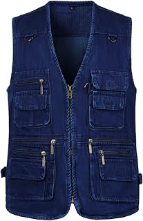 Fishing Vest Multi pocket vest Mens Multi Pocket Fishing Vest - Casual Outdoor Photographic Reporter Waistcoat Jacket, Summer Sleeveless Mesh Quick Dry Breathable Traveling Hiking Gilet (Color : Blue