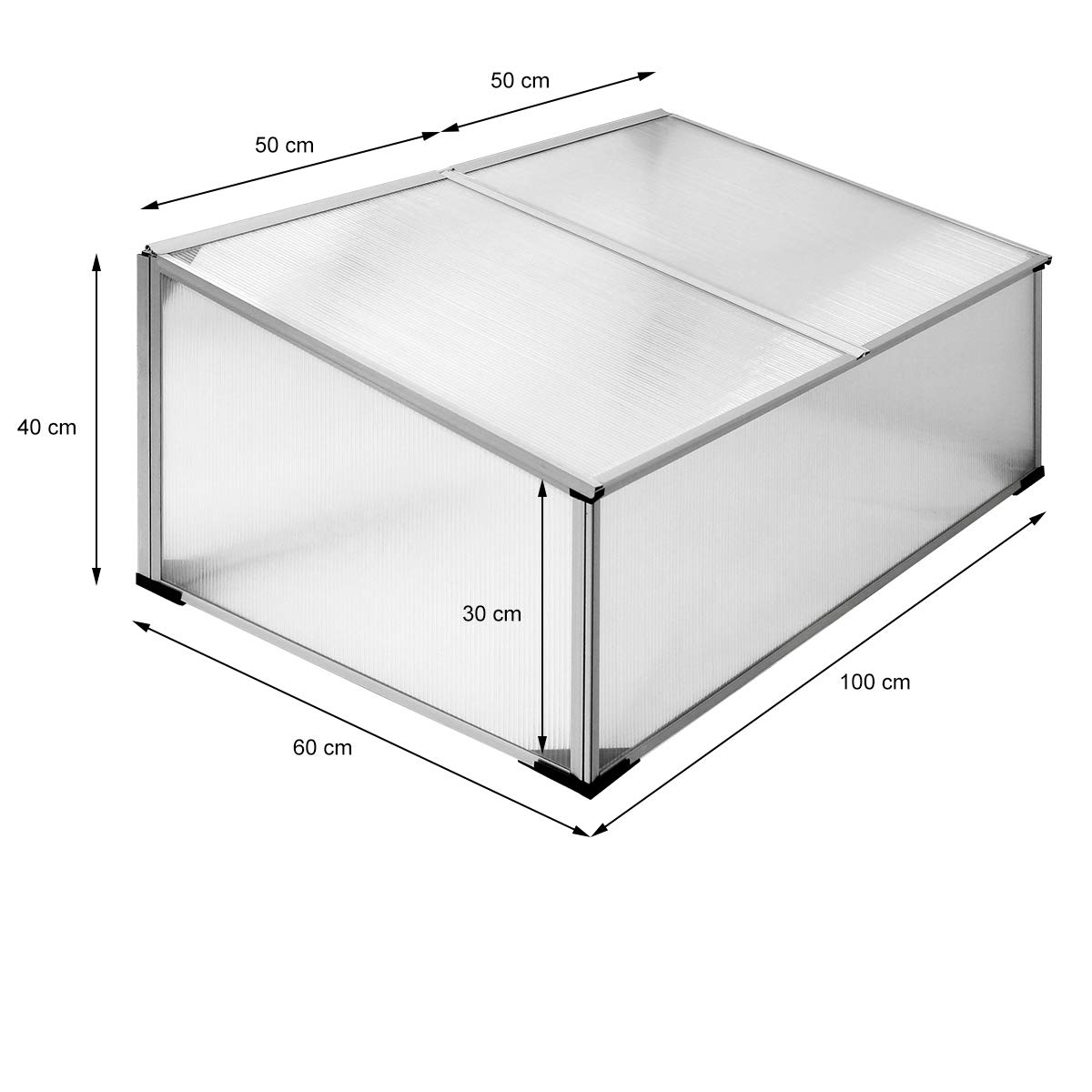 ECD Germany Mini Serre de Jardin sans Fond à 2 Trappes 100x60x40 cm en Polycarbonate Transparent Châssis de Couche en Aluminium Résistant aux Intempéries et UV pour Fleurs Légumes Fruits Plantes