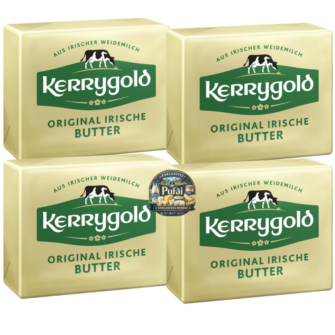 PUFAI Bundle – Original Irische Butter – Klassische Butter für Kochen, Backen & Brotaufstrich, Cremige Textur für Alltag & Küche, 250g, 4 Stück