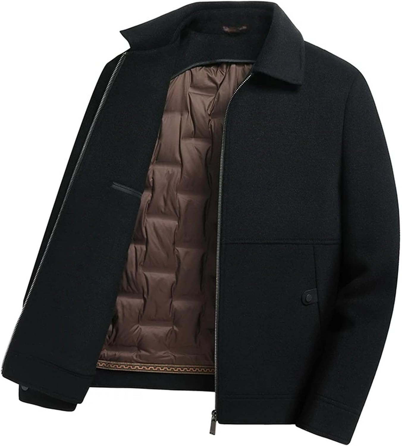 Mens Short Down Jackets Thicken Business Casual Goose Down Filled Coat Detachable Lightweight Winter Wool Coat