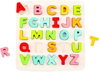 Hape Alphabet Blocks Learning Puzzle | Wooden ABC Letters Colorful Educational Puzzle Toy Board for Toddlers & Kids, Mult...