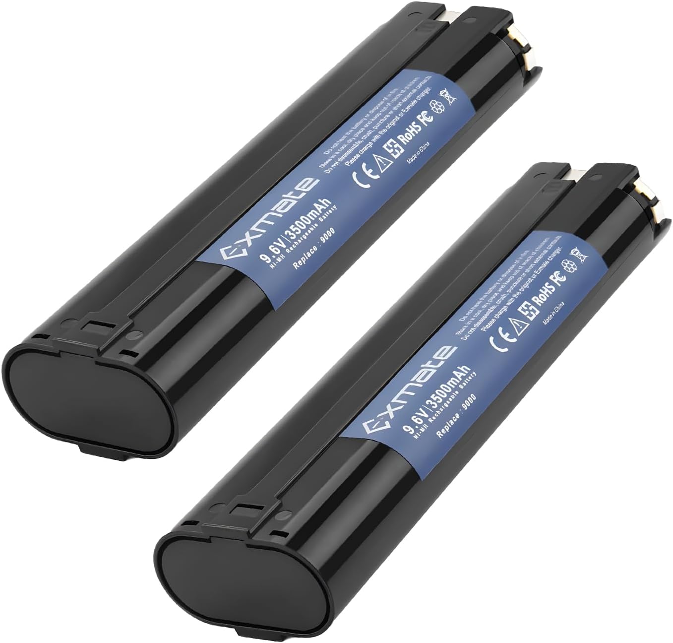 Exmate 3500mAh 9.6V Battery Replacement for Makita 9000 9033 9600 193890-9 192696-2 632007-4 6096D 6093D DA391D 6095D 5090D 4390D 6012HD 5090D 8402VD ML902 High Capacity Battery 2Pack