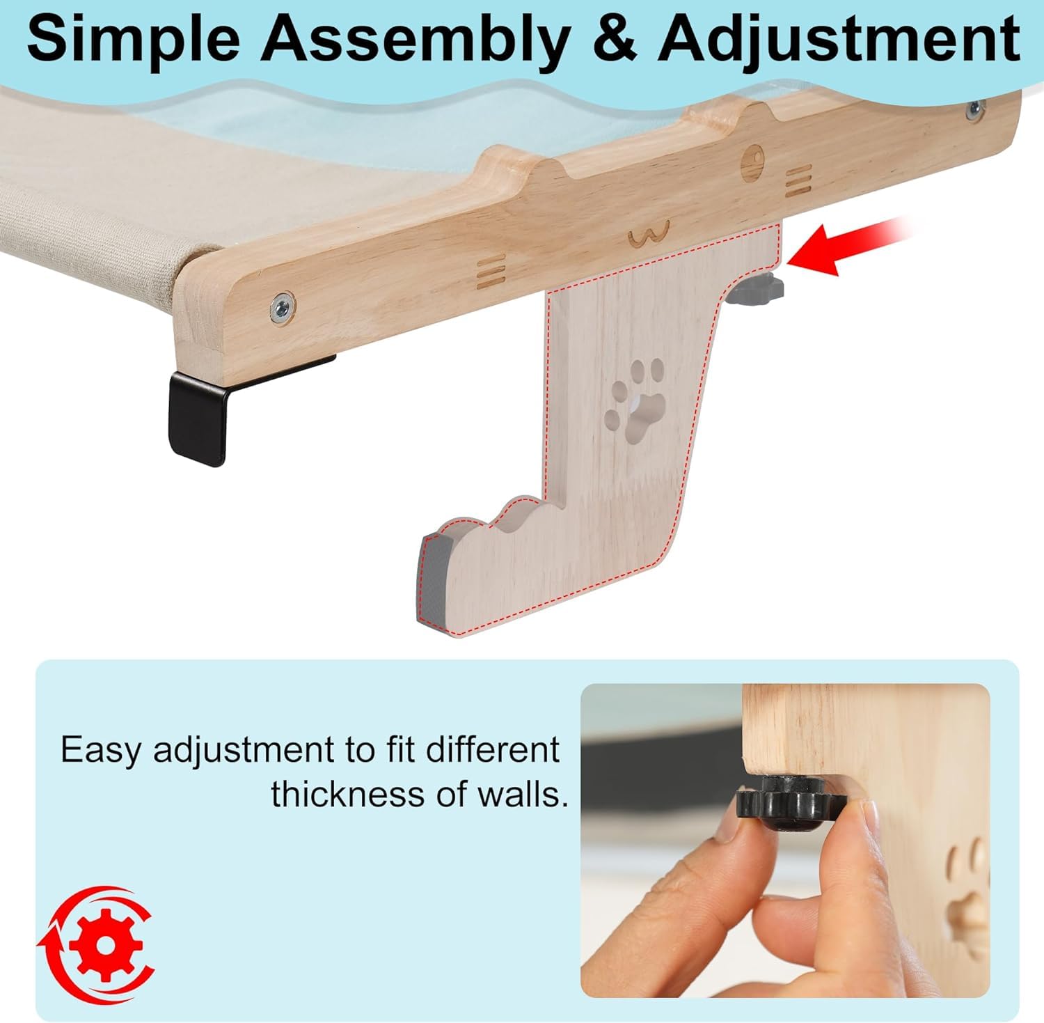 Amaca 2-in-1 Per Gatti In Legno - Cuccia Sospesa Regolabile Per Finestre E Mobili