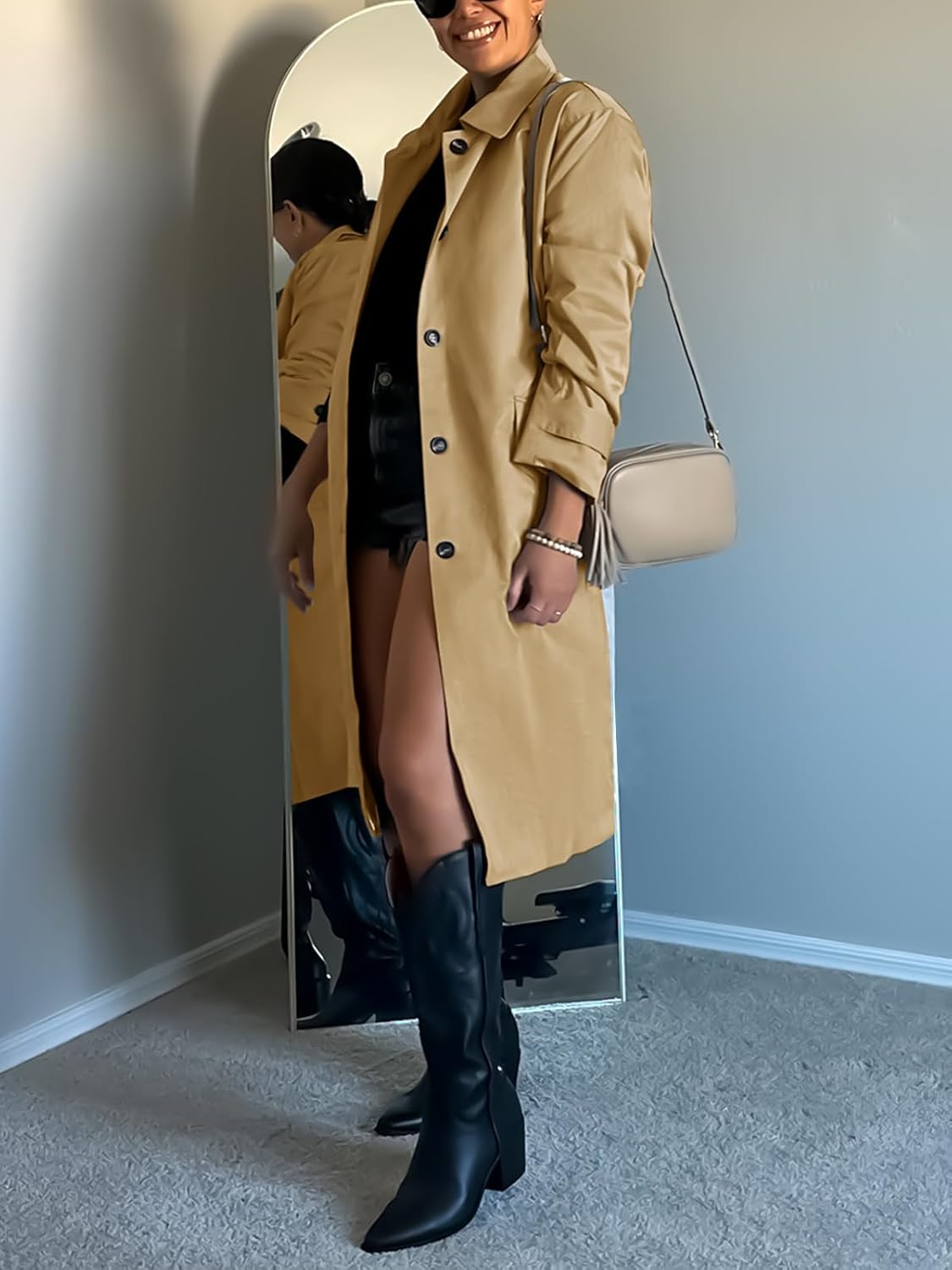 Tankaneo Womens Trench Coats Single Breasted Long Windproof Overcoat with Pockets and Belt - Image 3