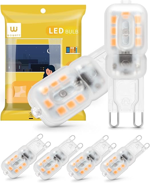 wowatt G9 LED Bulbs Warm White 3000K, 3W G9 LED Light Bulbs, 33W Halogen Bulb Equivalent, No Flicker Non-Dimmable, 300LM, CRI83, 360° Beam Angle, 220V-240V for Home Lighting Decor, 6 Pack