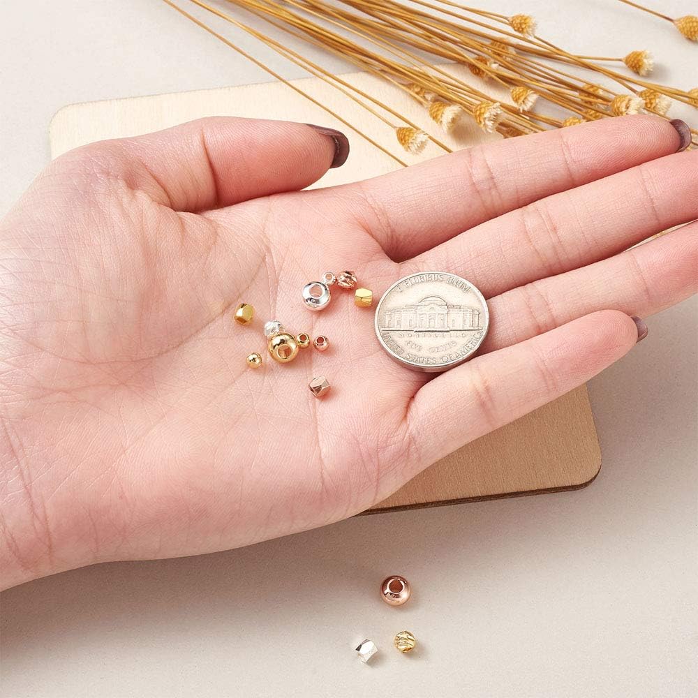 360pcs Brass Spacer Beads 3 Colors Rondelle Round Column Flat Round Metal Smooth Loose Spacer Beads for DIY Bracelet Necklace Jewelry Making Hole:1-2mm