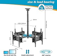 Vista 2 de Commercial Grade 4 tv Ceiling Mount, 32-65 Inch Full Motion - 4 Movement Flat/Curved Screen Bracket, Telescopic Height Adjustment,Max VESA