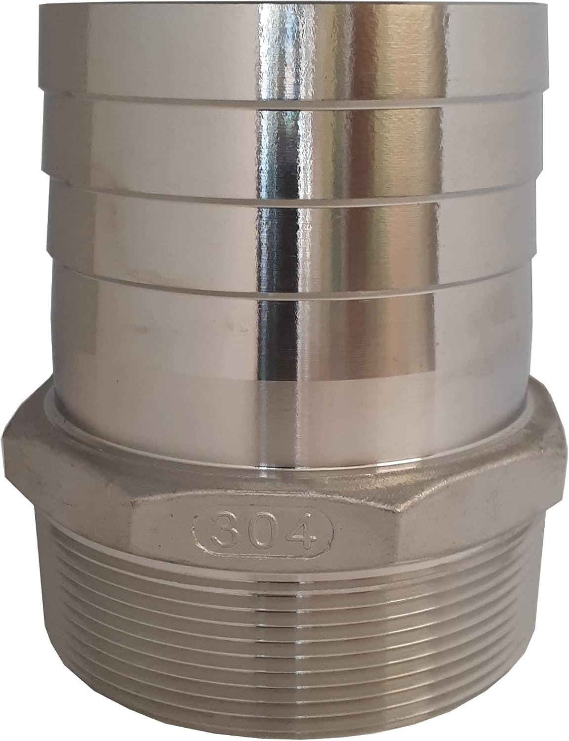 304 Stainless Steel Hex Hose Barb Adapter, 4 Inch ID Hose Barb X 4 Inch Male NPT