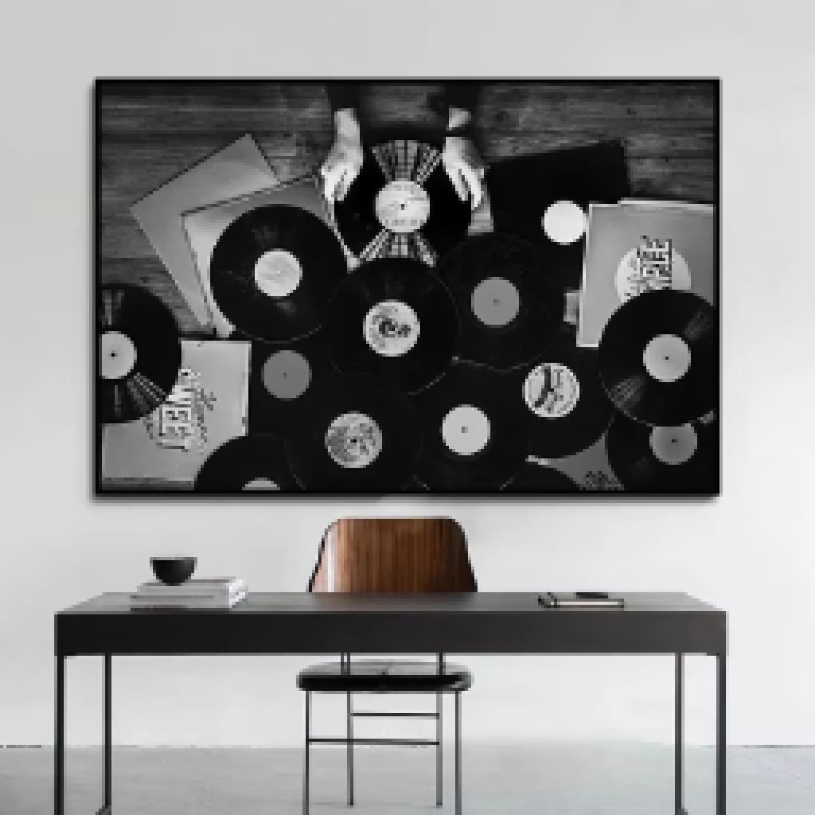 ADOHOME Poster vintage in vinile con musica, cuffie e chitarra, stampe su tela, decorazione per la casa, 80 x 120 cm, senza cornice