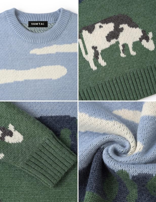 Image of Vamtac Mens Oversized Sweater Vintage Graphic Pullover Crewneck Knit Jumper Y2K Unisex Streetwear 2026 Fall Tops