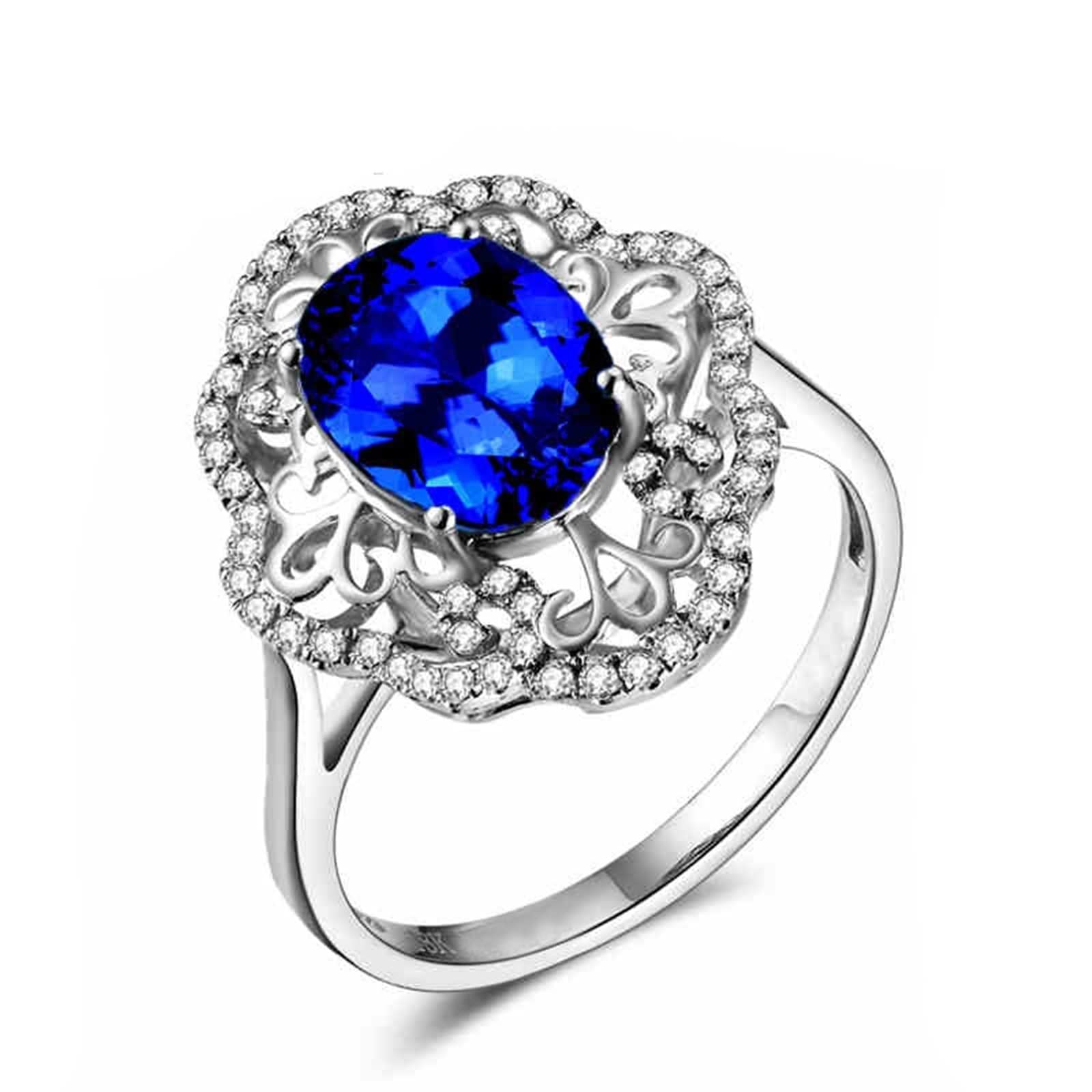 Anello da donna, moderno, in oro bianco 18 carati (750), con tanzanite da 2 carati, regalo per la migliore amica