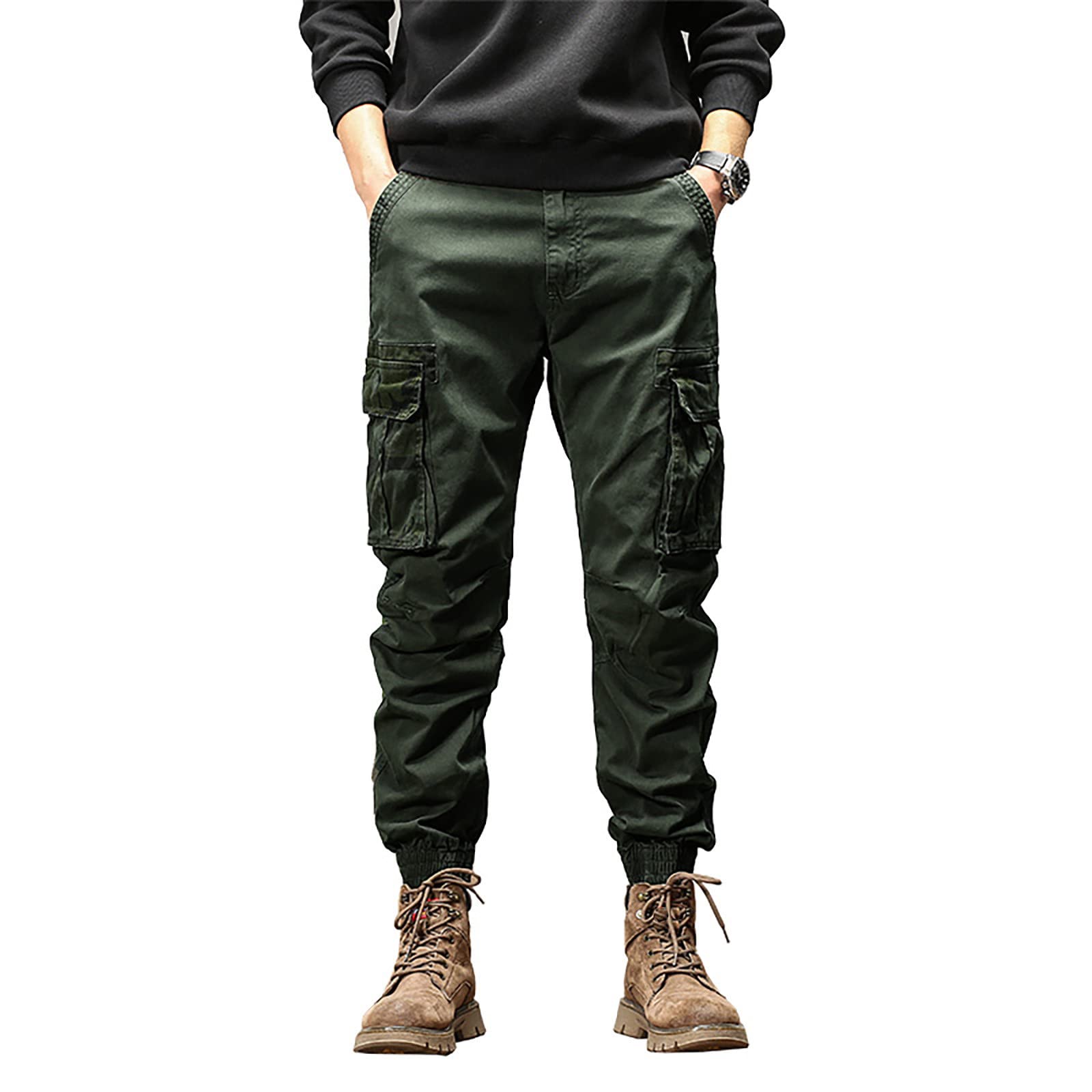 Generisch Pantalones cargo para hombre Slim Fit: Pantalones de trabajo con puños Pantalones de chándal con muchos bolsillos Pantalones tácticos Pantalones deportivos resistentes a la abrasión