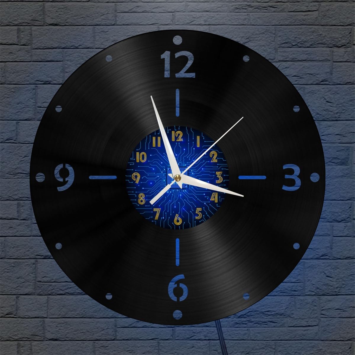 Horloge d'enregistrement en vinyle art mural noir avec LED lumineuse pour chambre