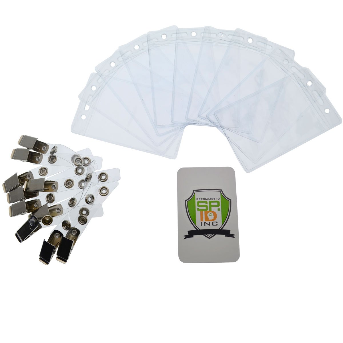Trasparente verticale porta badge con abbigliamento friendly vinyl Alligatore fascetta clip (formato biglietto da visita) by Specialist ID confezione da 10 Clear